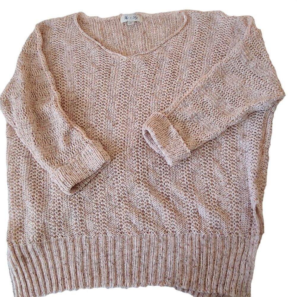 She & Sky Light Pink Loose Knit Pull-On Sweater Size M